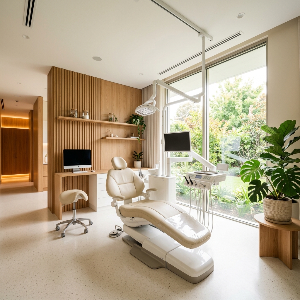 Bright, modern dental clinic interior with plants and natural light